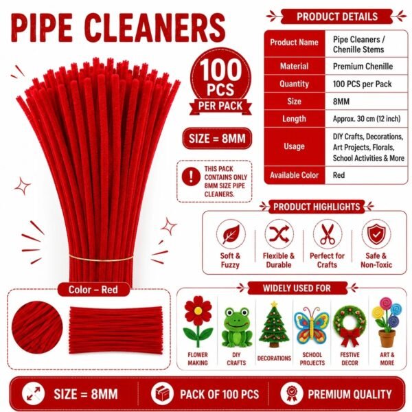 PIPECLEANER 8MM ( ALL COLOURS )